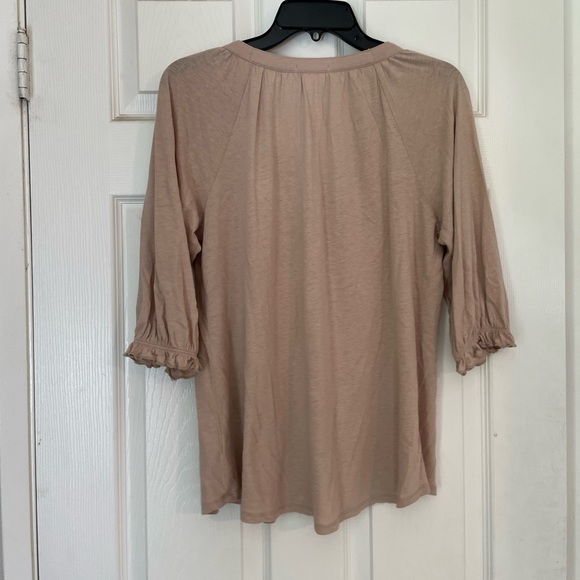 Women’s blouse peasant like, dusty rose/cream color unknown brand S-M size - Picture 2 of 5